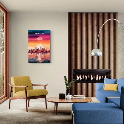 Jersey City Skyline Sunset - Canvas Wall Art Living Room