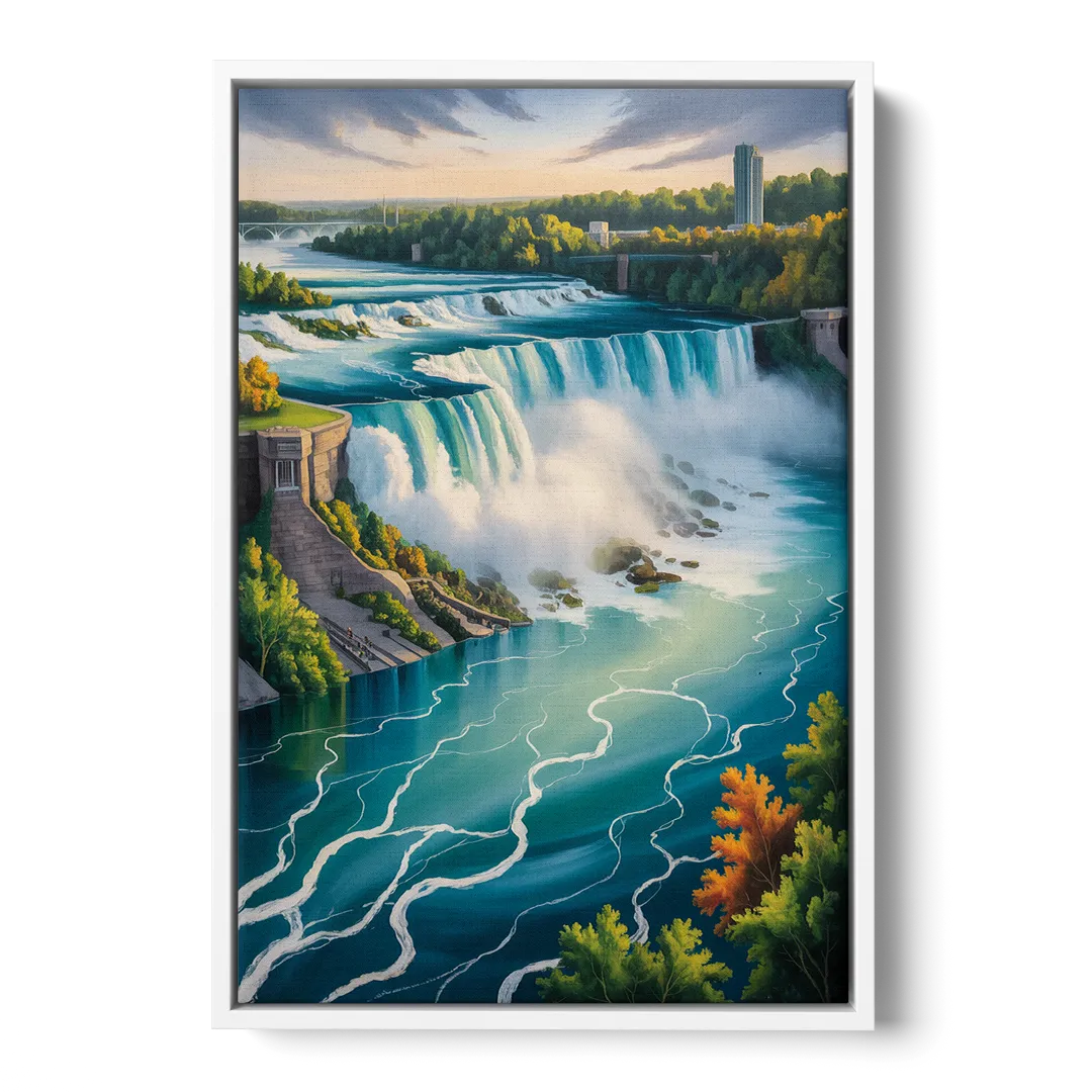 Niagara River Rapids - White Frame Canvas
