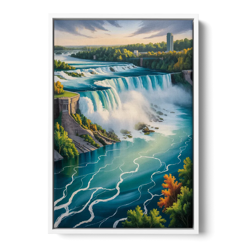 Niagara River Rapids - White Frame Canvas