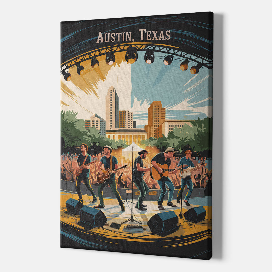 Austin Live Music Capital - Canvas Wall Art Indoor