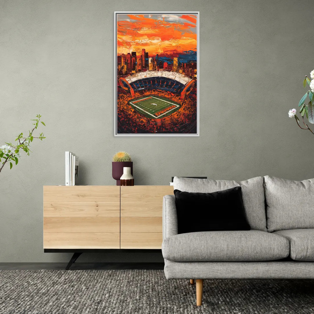 Denver Broncos Stadium - Living Room White Frame Canvas