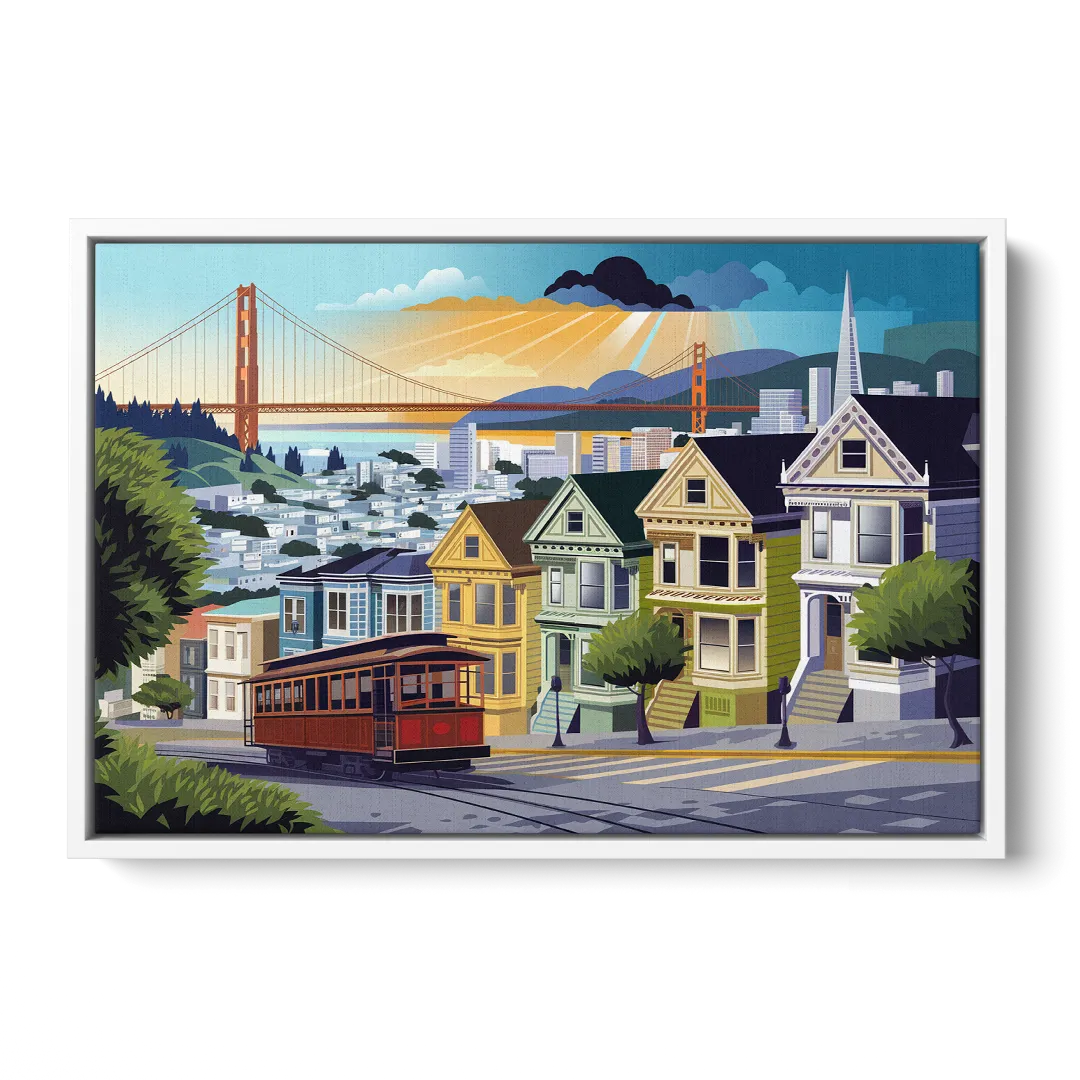 San Francisco Urban Landscape - White Frame Canvas