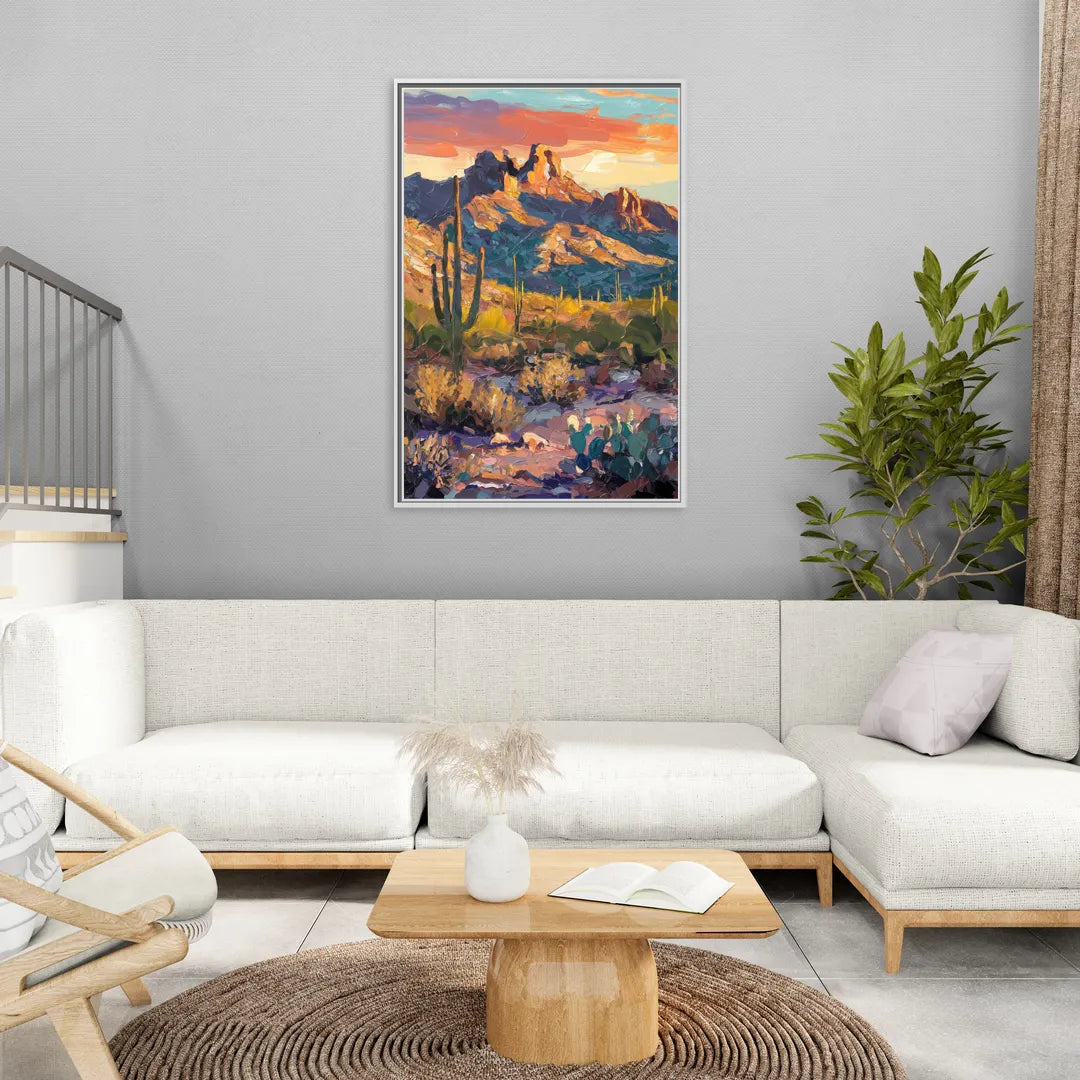 Scottsdale Mountain Views - Living Room White Frame Canvas
