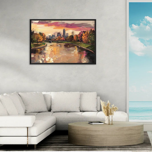 Toledo Maumee River Sunset - Living Room Black Frame Canvas