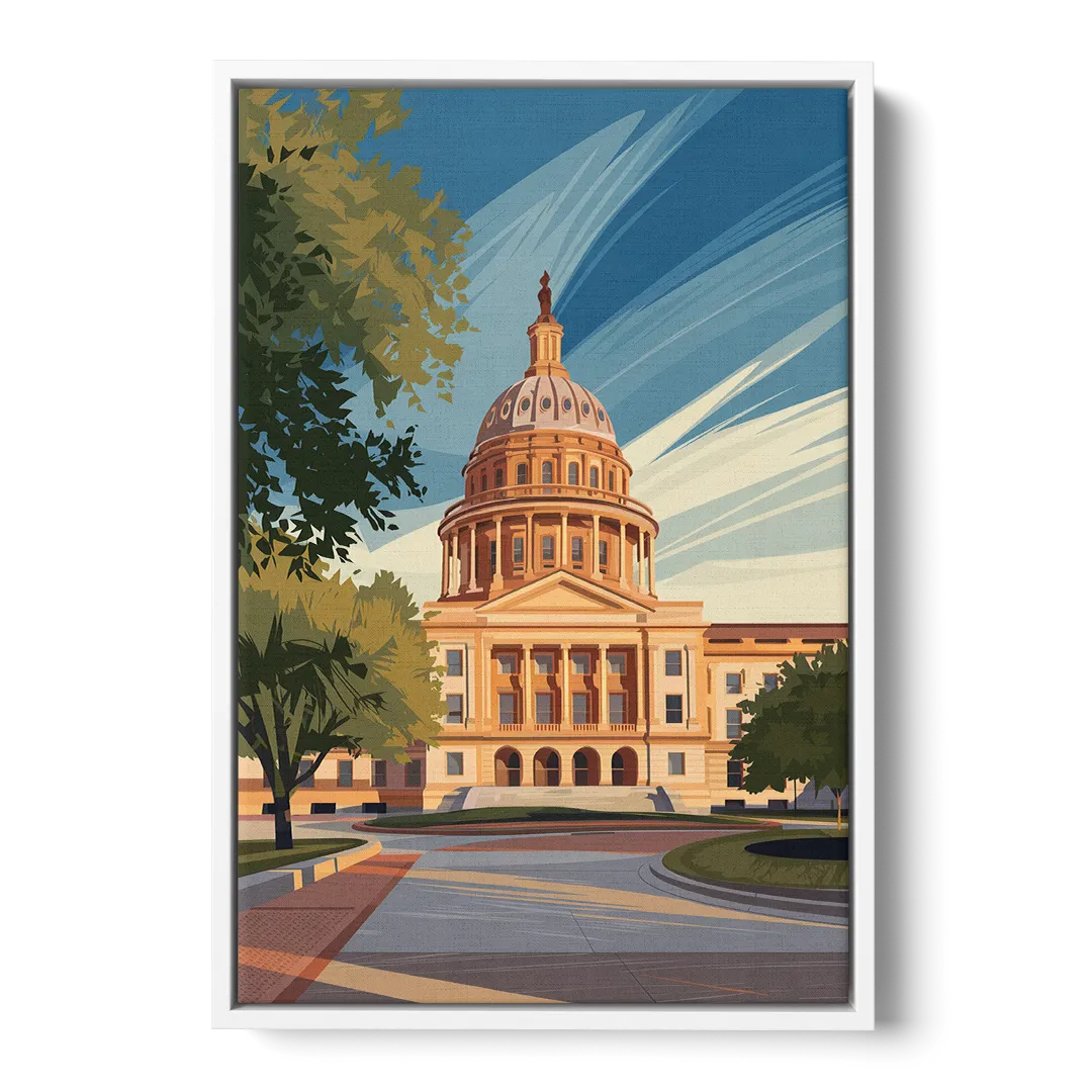 Austin Capitol Building Charm - White Frame Canvas