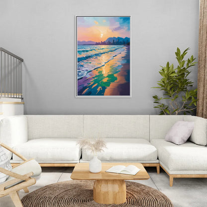Sunset Beach Vancouver - Living Room White Frame Canvas
