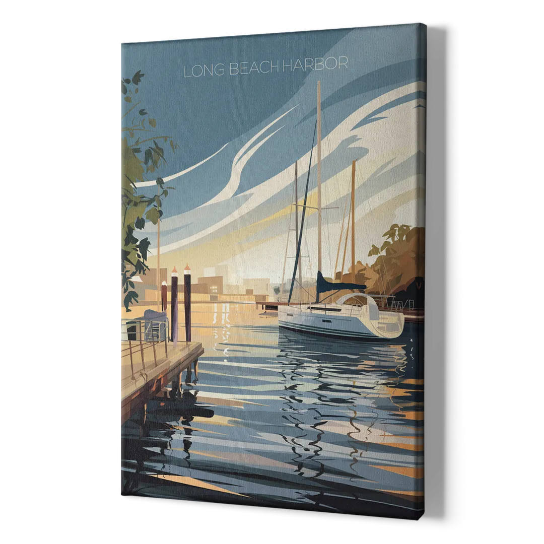 Long Beach Harbor and Sailboats - Canvas Print Art Sides