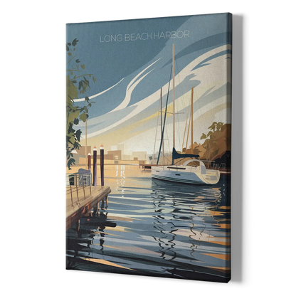 Long Beach Harbor and Sailboats - Canvas Print Art Sides