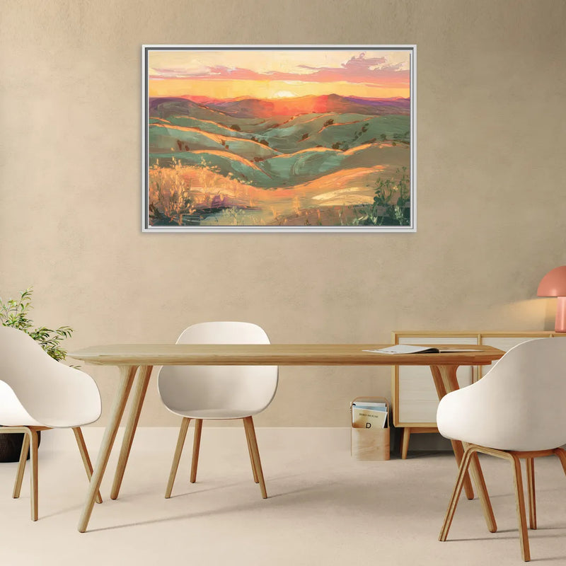 Bisbee Sunset Over Hills - Living Room White Frame Canvas