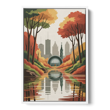 Montreal Autumn Foliage - White Frame Canvas