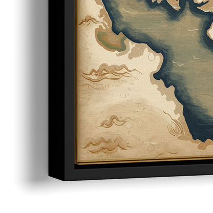 Charleston Map Design - Close-Up Black Frame Canvas