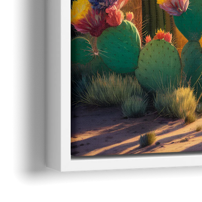 Phoenix Cactus Scene - Close-Up White Frame Canvas