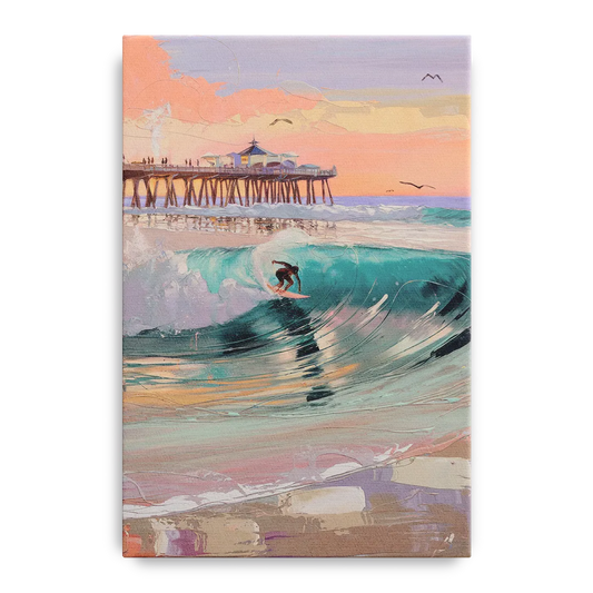 Huntington Beach Surfing Scene - Canvas Wall Art