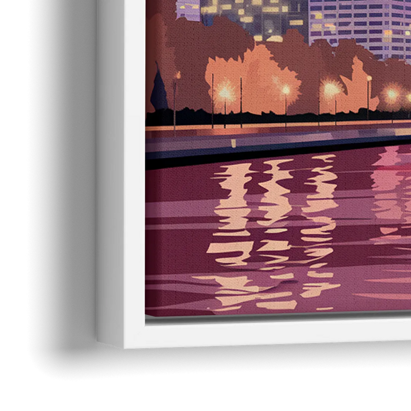 Burlington Skyline At Sunset - Close-Up White Frame Canvas