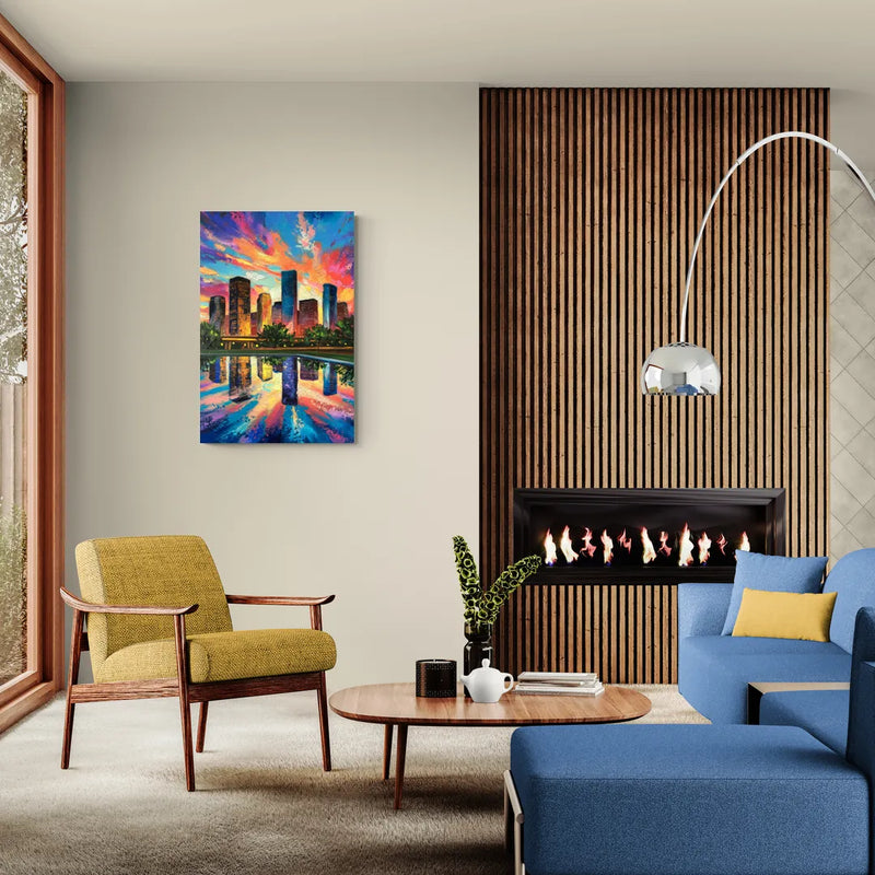 Houston Skyline Reflections - Canvas Wall Art Living Room