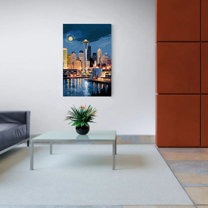 Seattle Nightscape - Canvas Wall Art Living Room