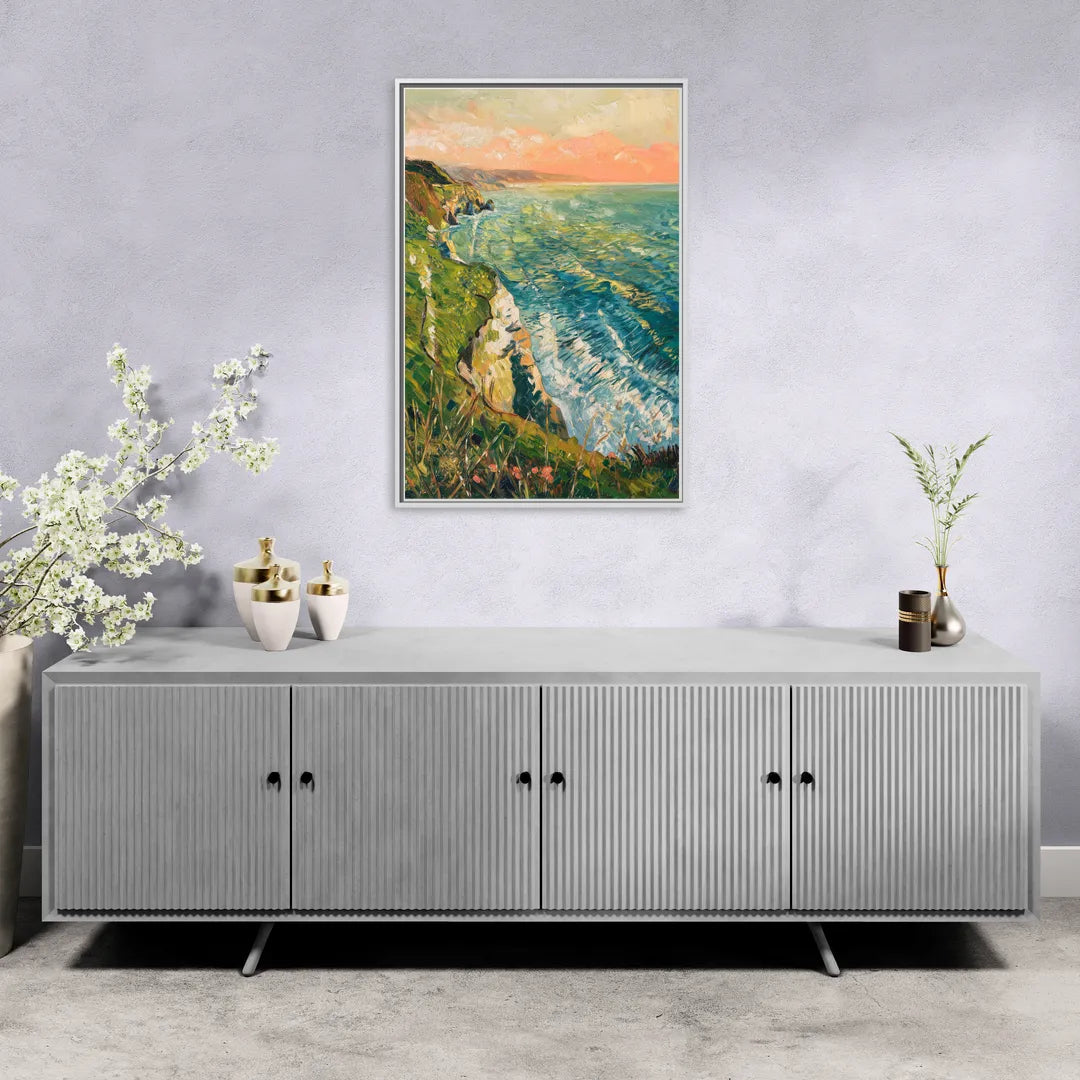 Big Sur Ocean Cliffs - Living Room White Frame Canvas