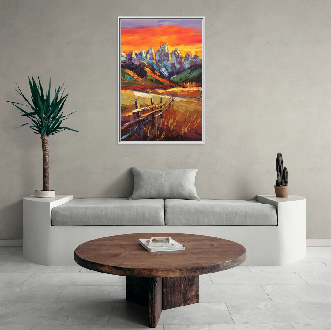 Jackson Hole Sunset Glow - Living Room White Frame Canvas