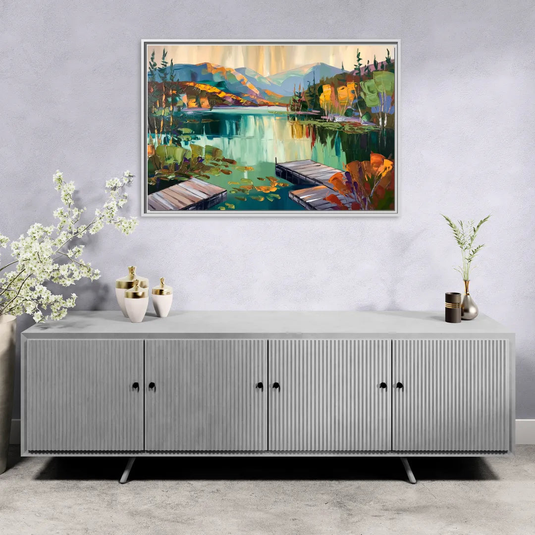 Lake Placid Mirror Lake View - Living Room White Frame Canvas