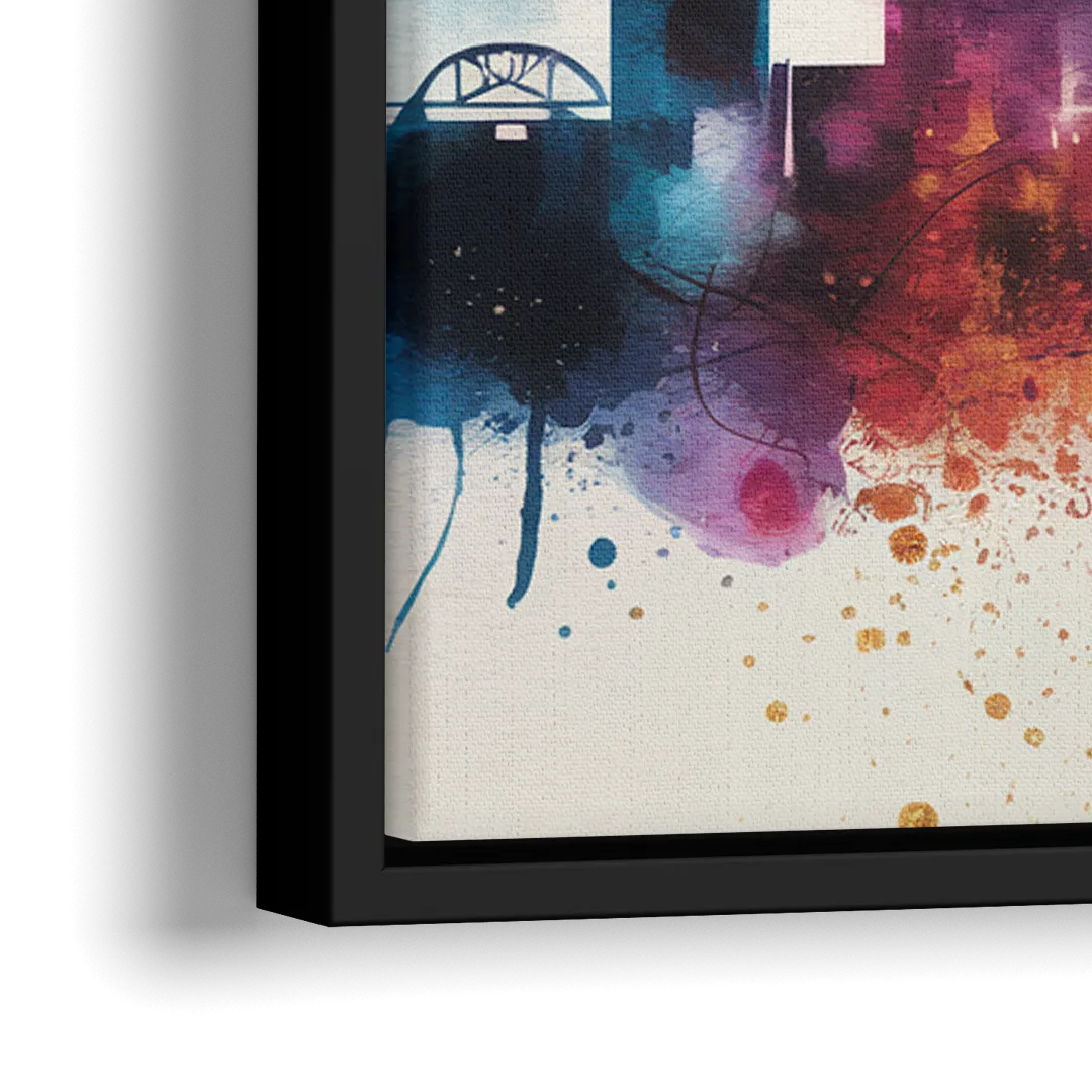 Cincinnati Skyline With Fireworks - Close-Up Black Frame Canvas