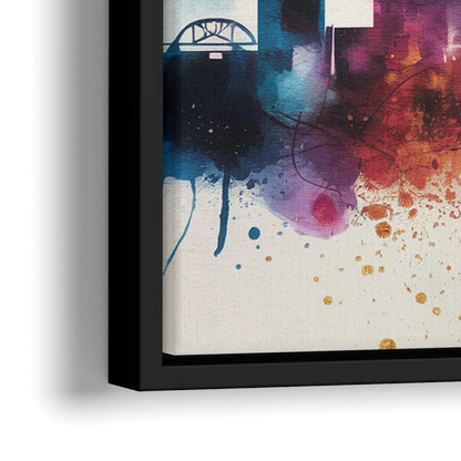 Cincinnati Skyline With Fireworks - Close-Up Black Frame Canvas