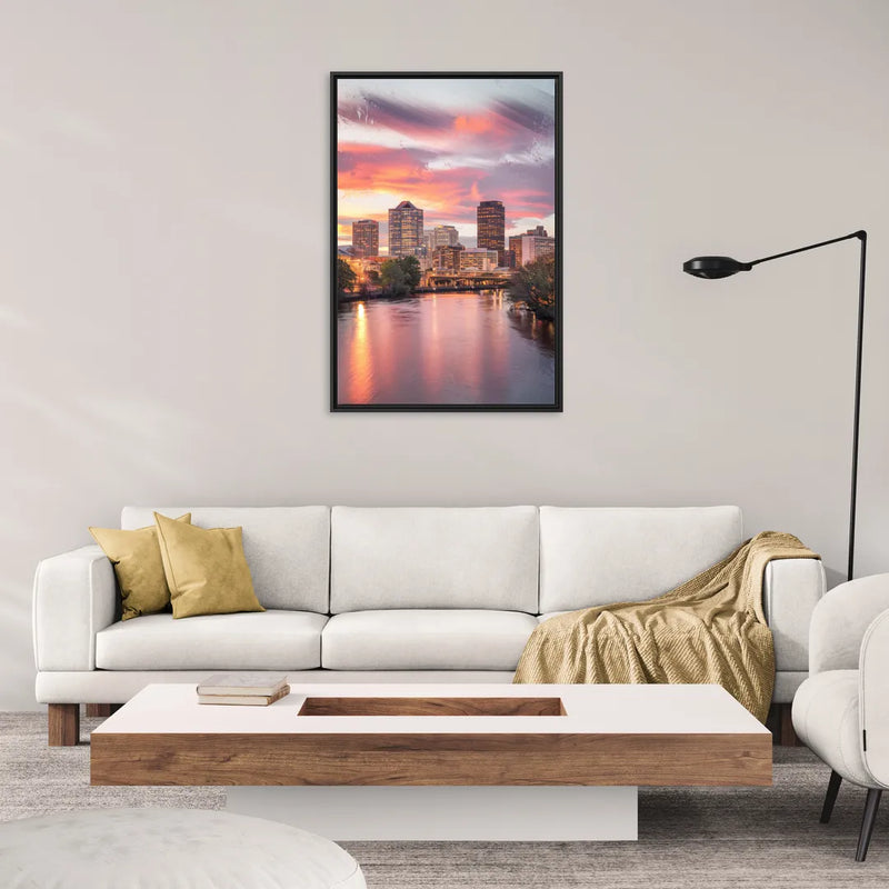 Richmond Skyline Sunset - Living Room Black Frame Canvas