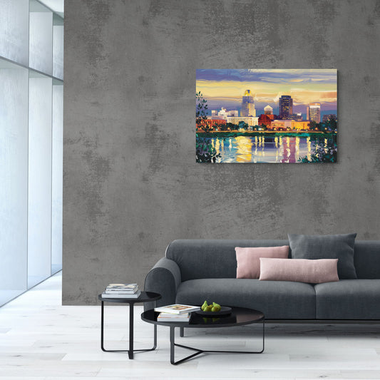Greensboro Cityscape Panorama - Canvas Wall Art Living Room