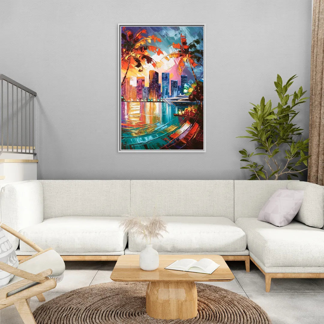 Miami Bayside Beauty - Living Room White Frame Canvas