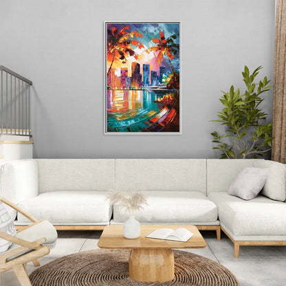 Miami Bayside Beauty - Living Room White Frame Canvas