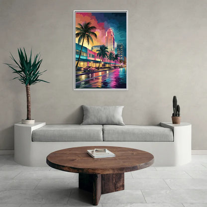 Miami Vibrant Colors - Living Room White Frame Canvas