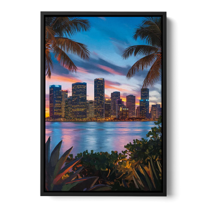 Miami Waterfront Skyline - Black Frame Canvas