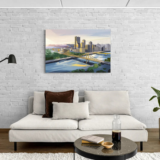 Pittsburgh Golden Triangle View - Canvas Wall Art Living Room