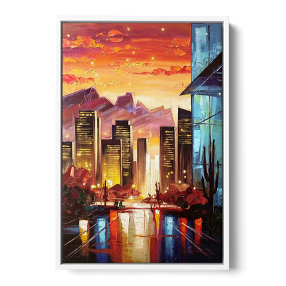 Phoenix Sunsets Over the City - White Frame Canvas