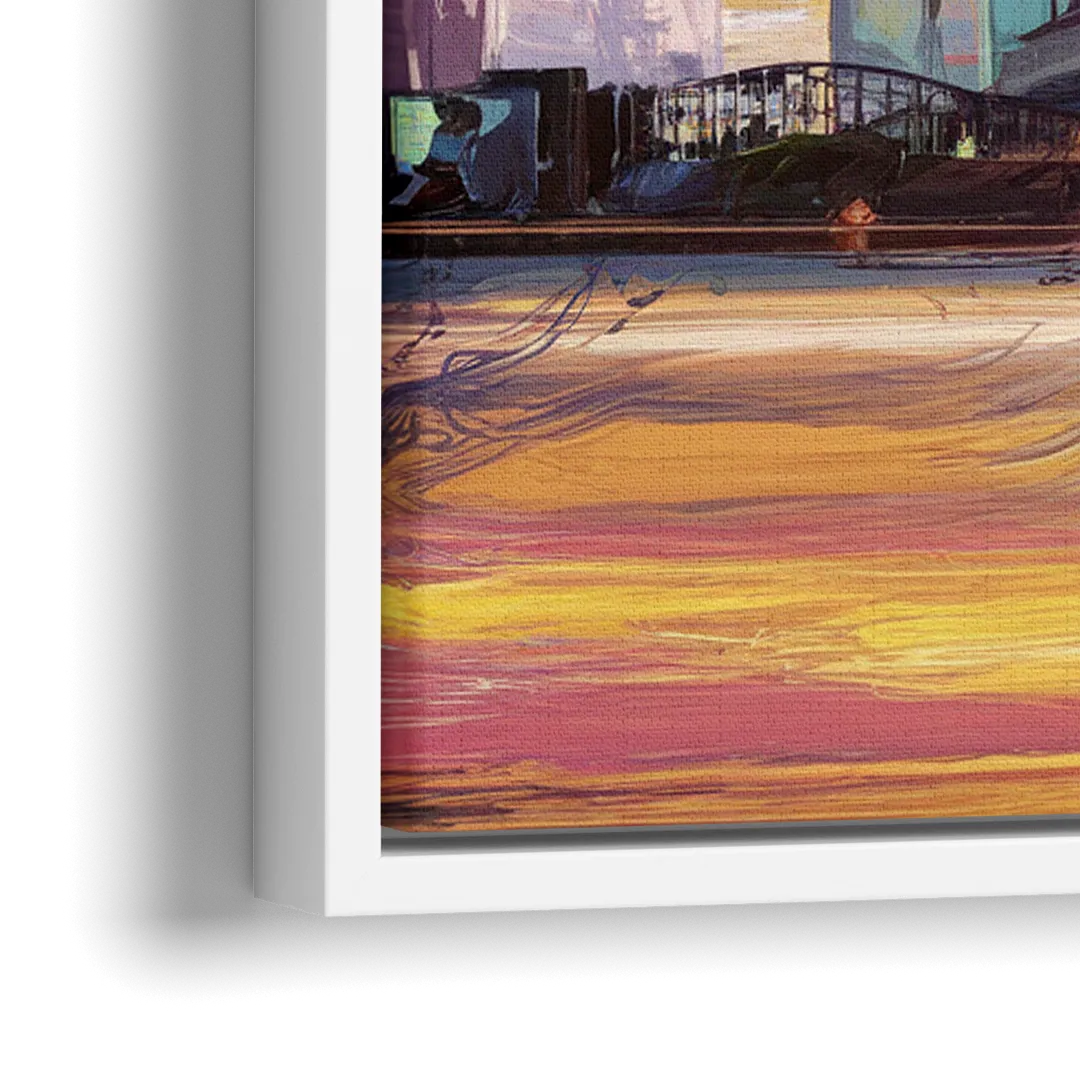 Irving Cityscape Sunset - Close-Up White Frame Canvas