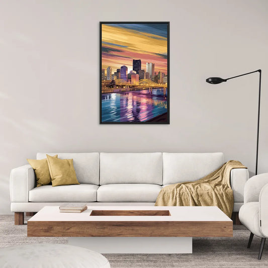 Pittsburgh Skyline Reflection - Living Room Black Frame Canvas