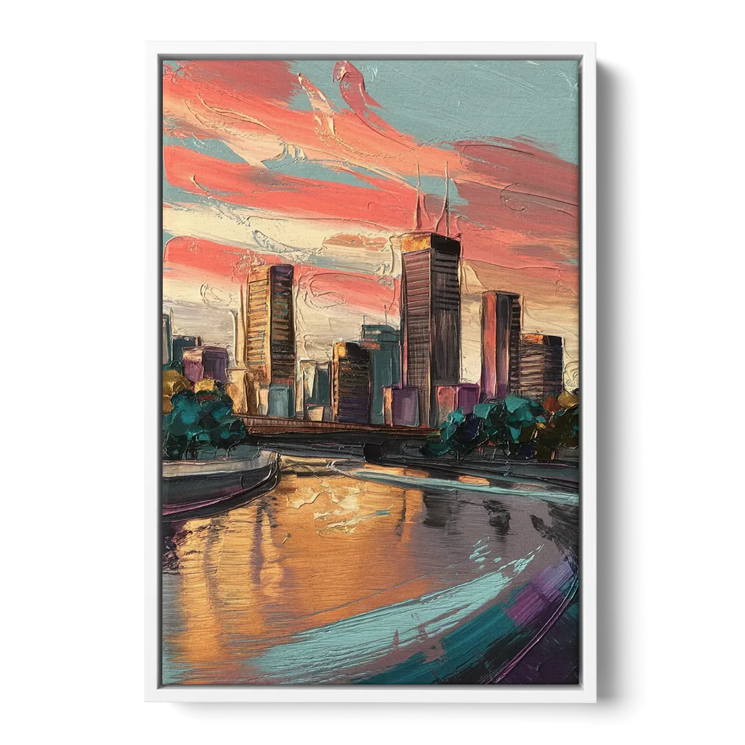 Grand Rapids Downtown Skyline - White Frame Canvas