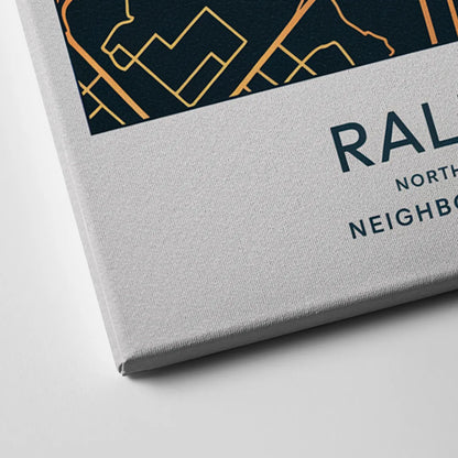 Raleigh Neighborhood Map Canvas Close Up