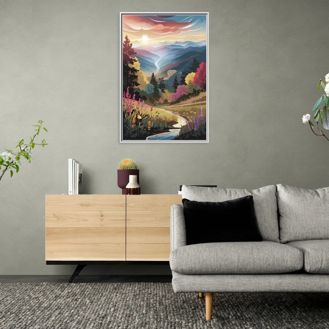 Asheville NC Scenic Overlook - Living Room White Frame Canvas