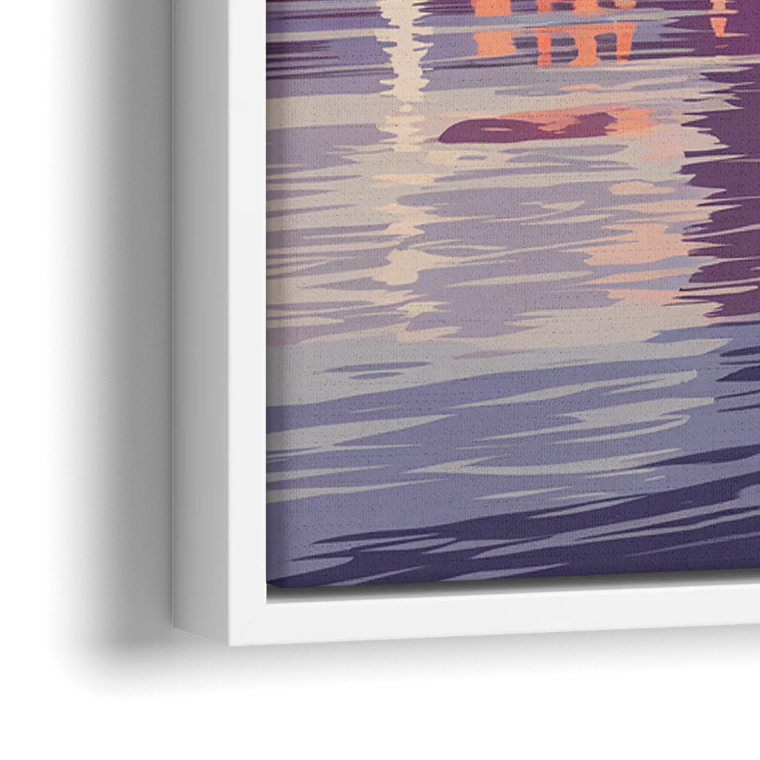 Cincinnati Skyline Over the Ohio River - Close-Up White Frame Canvas