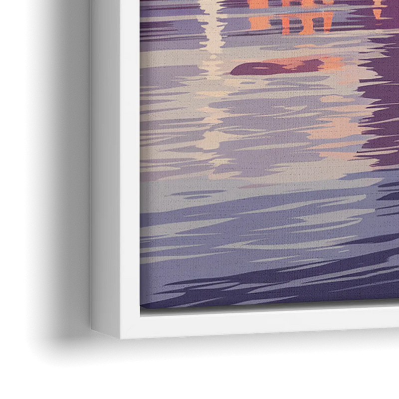 Cincinnati Skyline Over the Ohio River - Close-Up White Frame Canvas