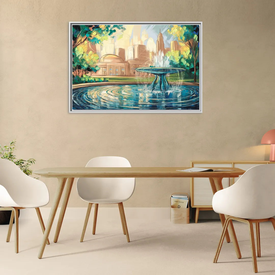 Kansas City Fountains And Parks - Living Room White Frame Canvas