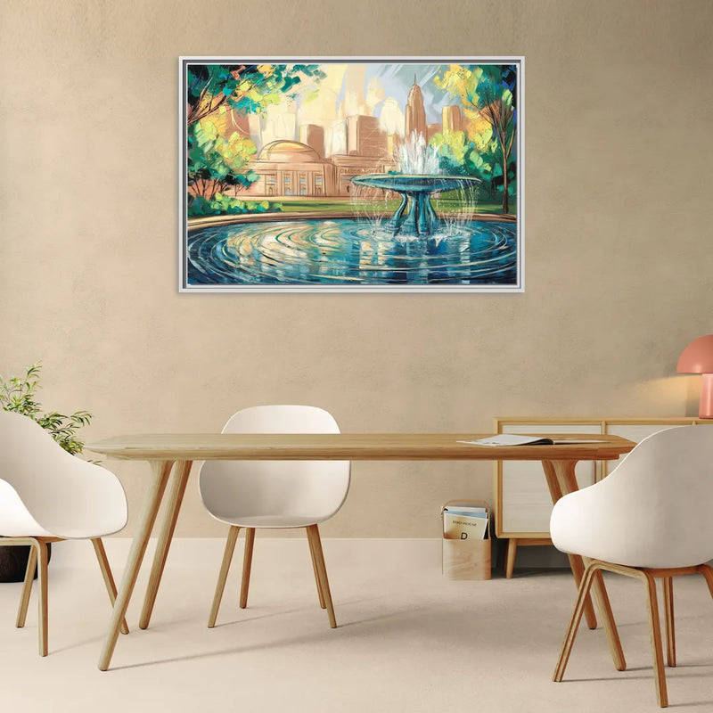 Kansas City Fountains And Parks - Living Room White Frame Canvas