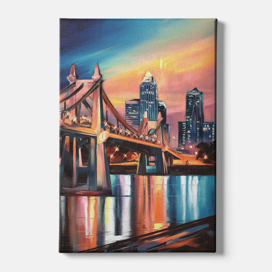 Cincinnati Skyline and Historic Bridges - Canvas Wall Art