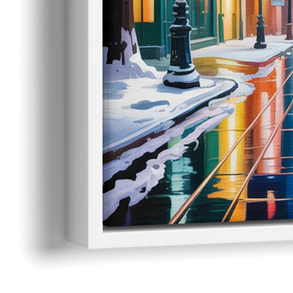 Montreal City in Winter - Close-Up White Frame Canvas