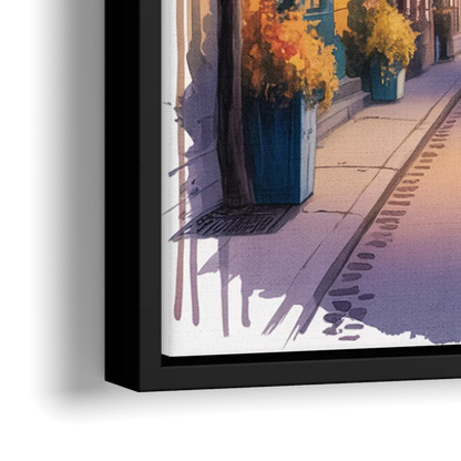 Quebec City Lantern Glow - Close-Up Black Frame Canvas