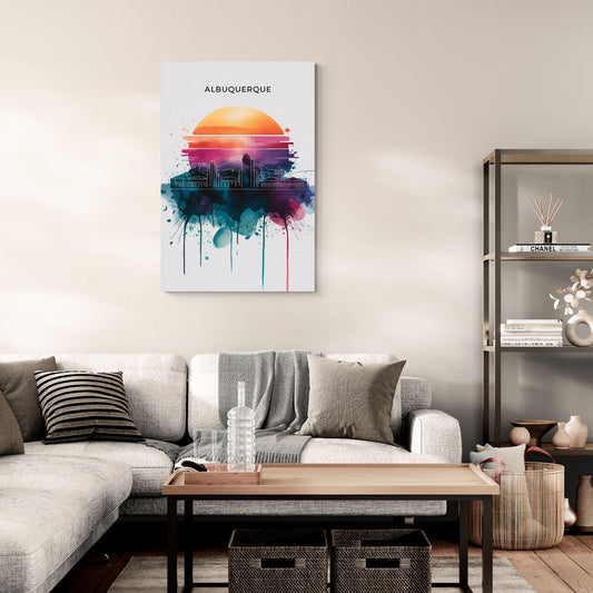 Albuquerque Skyline Sunset - Canvas Wall Art Living Room