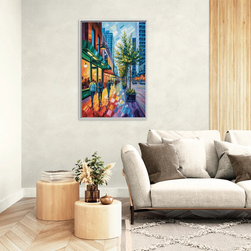 Robson Street Vancouver - Living Room White Frame Canvas