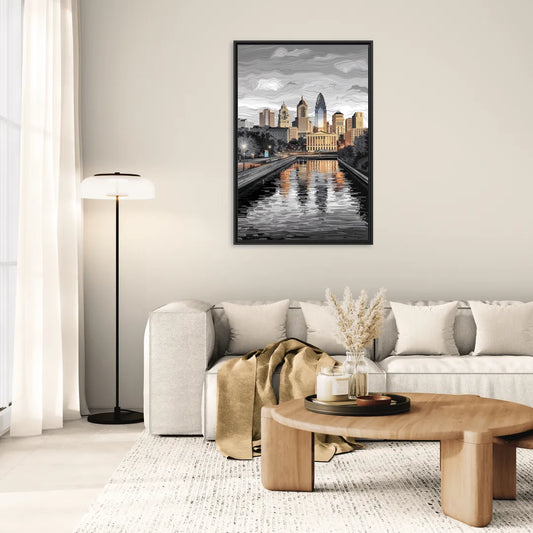 Philadelphia Black and White - Living Room Black Frame Canvas