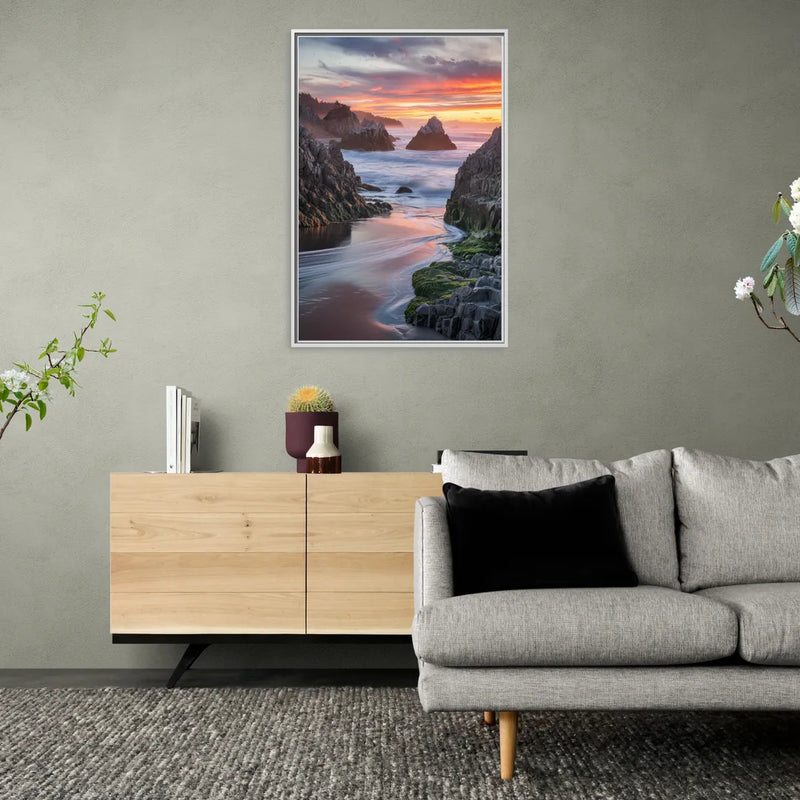 Bandon Rocky Shoreline - Living Room White Frame Canvas