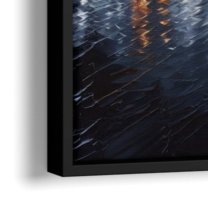 New York City Skyline by Nightfall Hudson - Close-Up Black Frame Canvas